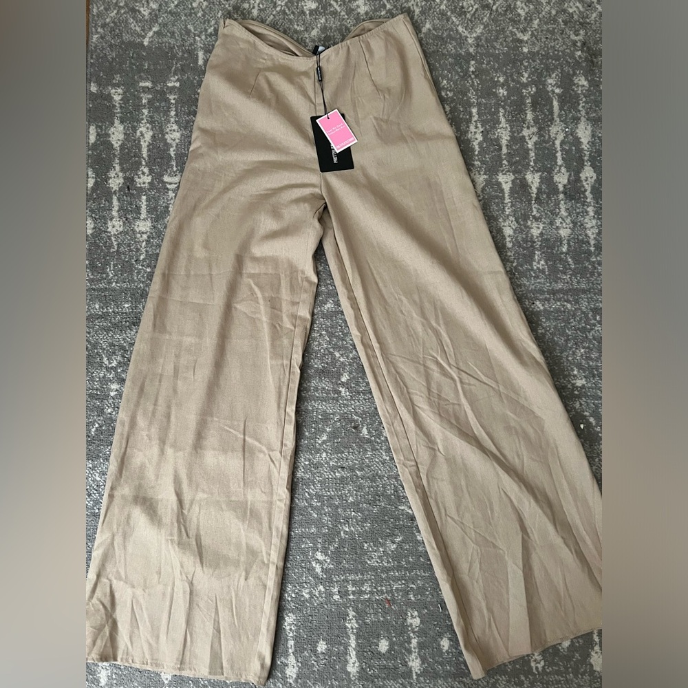 PrettyLittleThing Beige Wide Leg Pants